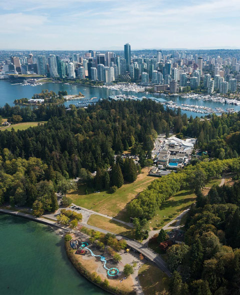 Aerial image of Vancouver British, Columbia, Canada with Stanley Park
